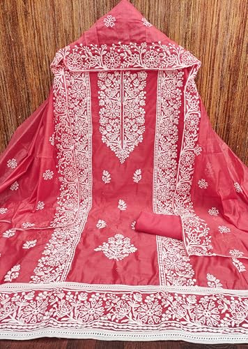 Image of Women's Heavy Cotton Embroidery Panel Work Unstitched Salwar Suit Dress Material With Cotton Work Dupatta