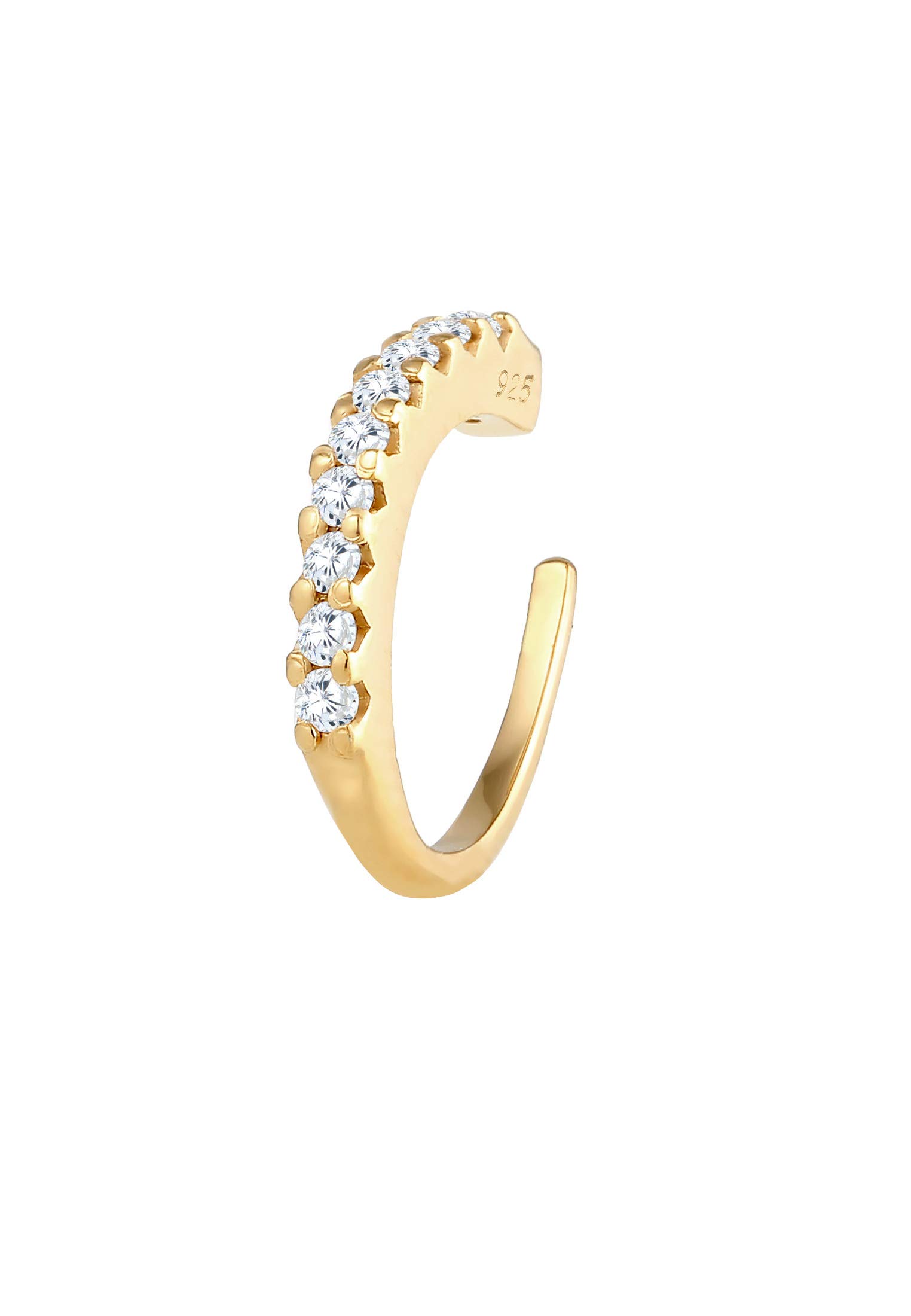 Elli Women's Single Ear Cuff Earrings Zirconia Crystals Trend in 925 Sterling Silver Gold-Plated, one size, Precious Metal, Cubic Zirconia