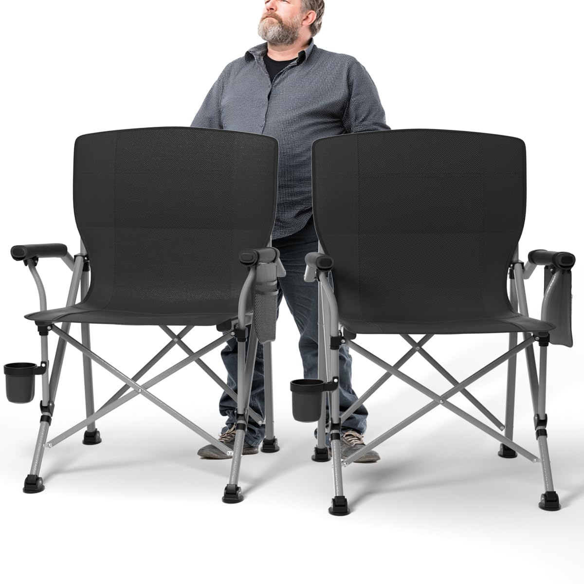 oversized camping chair for adults heavy duty,heavy duty lawn chair with side pockets?outdoor camping, fishing, beach,hiking foldable camping chair