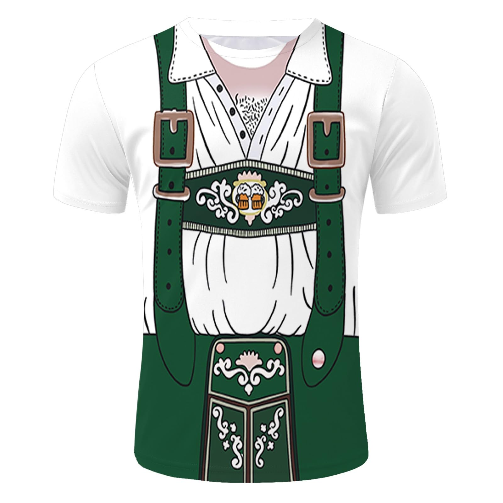 Koszula do stroju ludowego dla mężczyzn, nadruk w kratkę, z ramiączkami, duże rozmiary, krótki rękaw, kostium na Oktoberfest, kostium guziki, stójka ze ściągaczem, na Oktoberfest, t-shirt na lato
