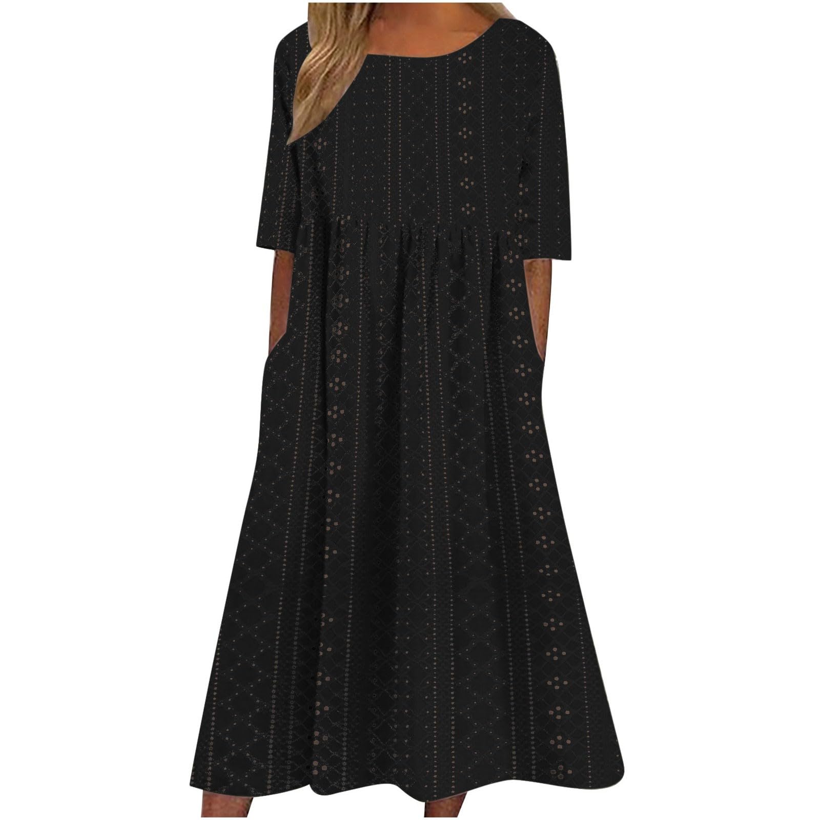 Generic Vestido casual de verano para mujer, manga corta, vestidos de sol para vacaciones 2024, camiseta fruncida a la moda, ropa de dama de honor, primavera, profesores, playa, color liso