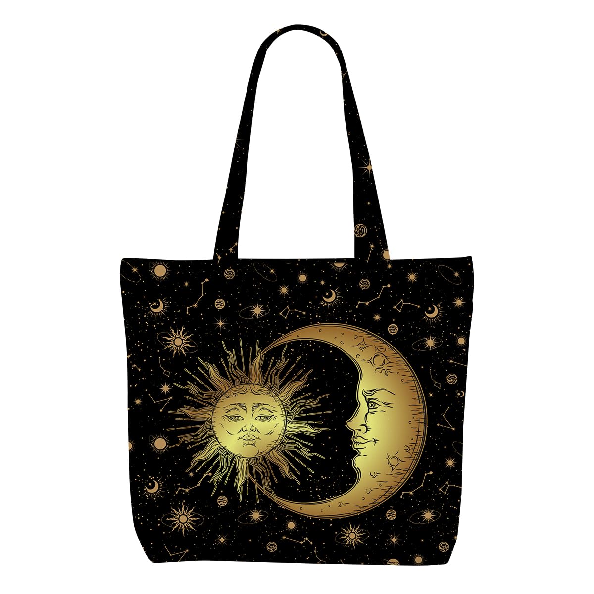 Decohim Sun and Moon Mystic Canvas Tote Bag Boho Canvas Bag with Pocket for Work Office Women Christmas Birthday Gifts