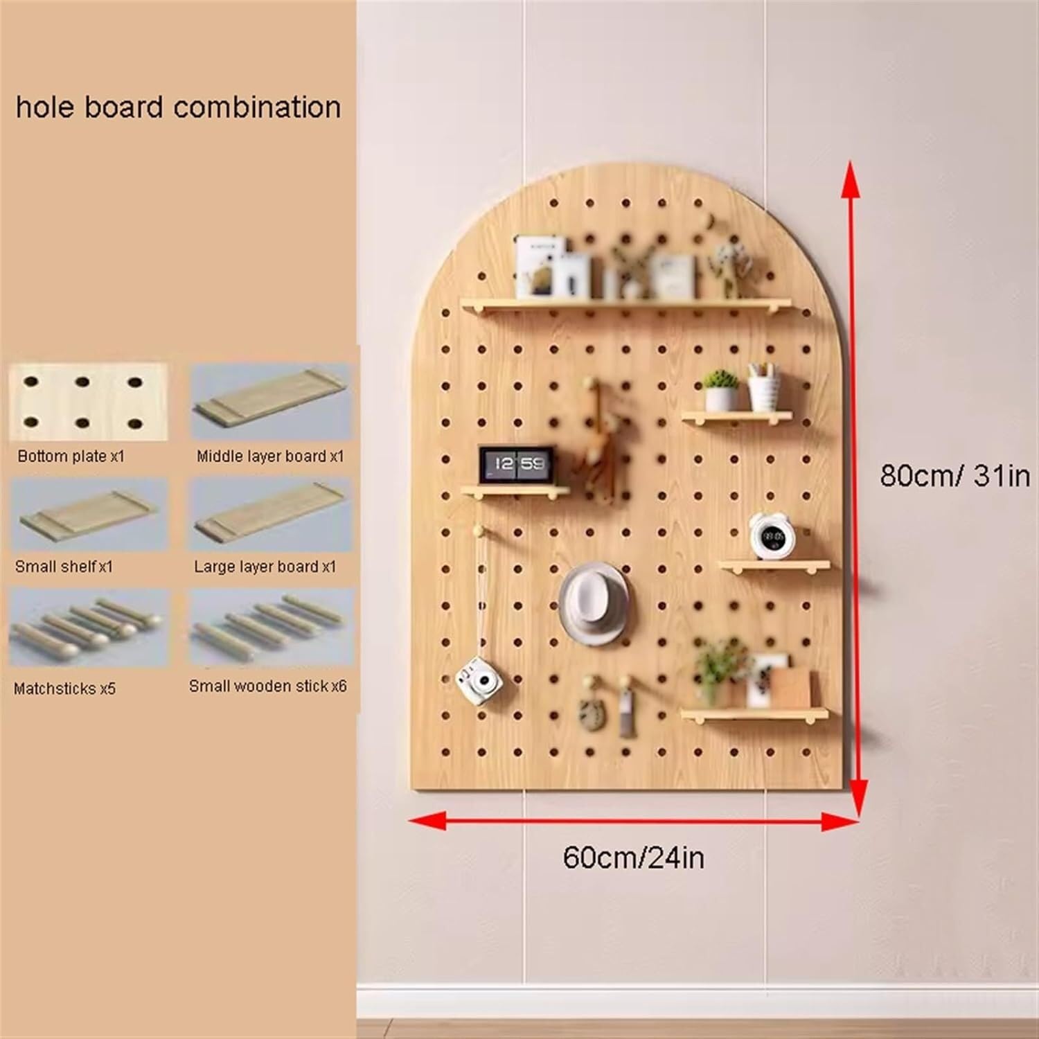 Stecktafel, Holz, Kombinations-Wand-Organizer-Set, Wandhalterung, Stecktafel, Trennwand, Bastelorganizer, Stecktafel, Display für Schlafzimmer, Arbeitszimmer (Grün, 60 x 80 cm)