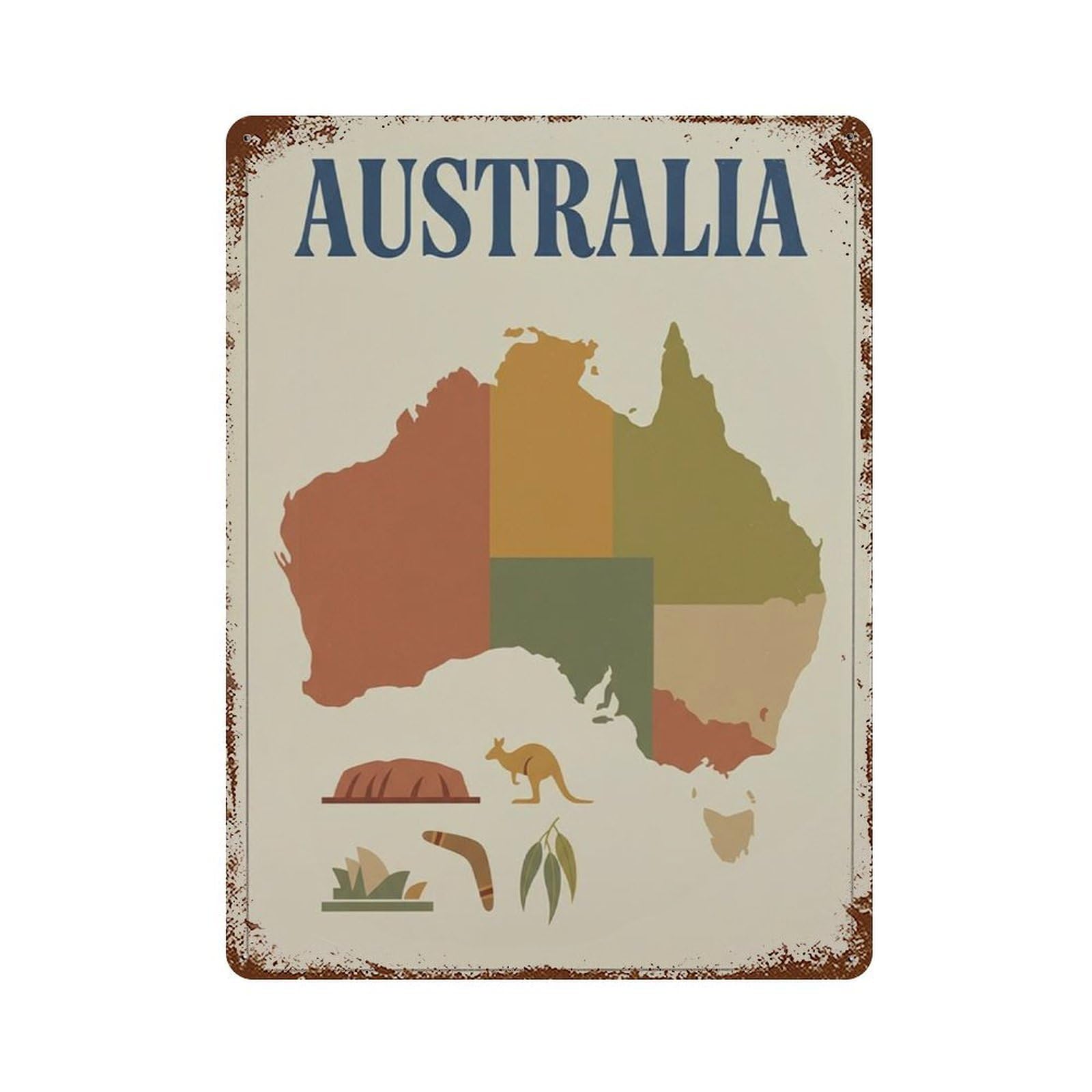 xiaoxiaoshen Australia Travel Map Coastal Wave Retro Country Ocean Inspired Work Wall Decor Art Metal Tin Poster Modern Home Decor Art Home Bar Shop Decorations Vintage Sign 40x30cm