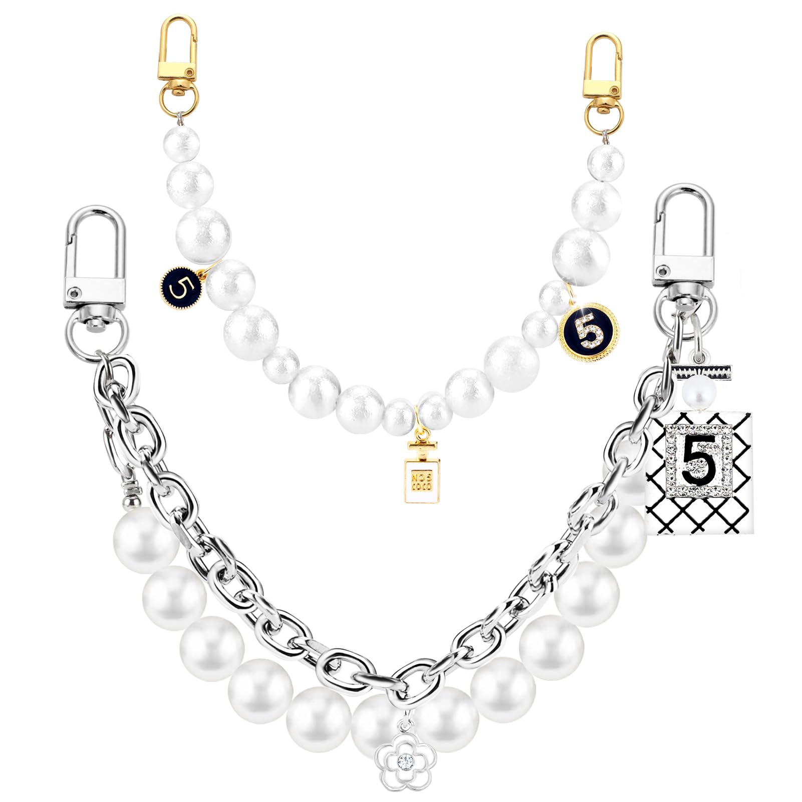 ZLSPTK 2Pcs Bag Extender Chain Metal Pearl Purse Strap Extenders for Handbags Crossbody Bag Silver Purse Extender Chain Purse Strap Replacement White Purse Accessories Bag Charms Mobile Phone Case