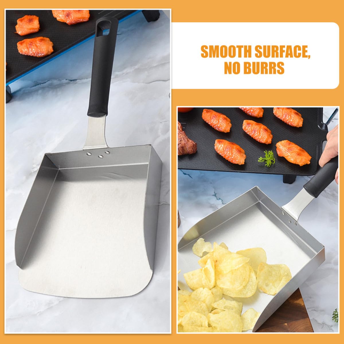 Angoily Espátula Multiusos de Acero Inoxidable 15,16 Pulgadas para Transferir Alimentos como Papas Fritas y Pollo Frito en Cocina Profesional y Doméstica