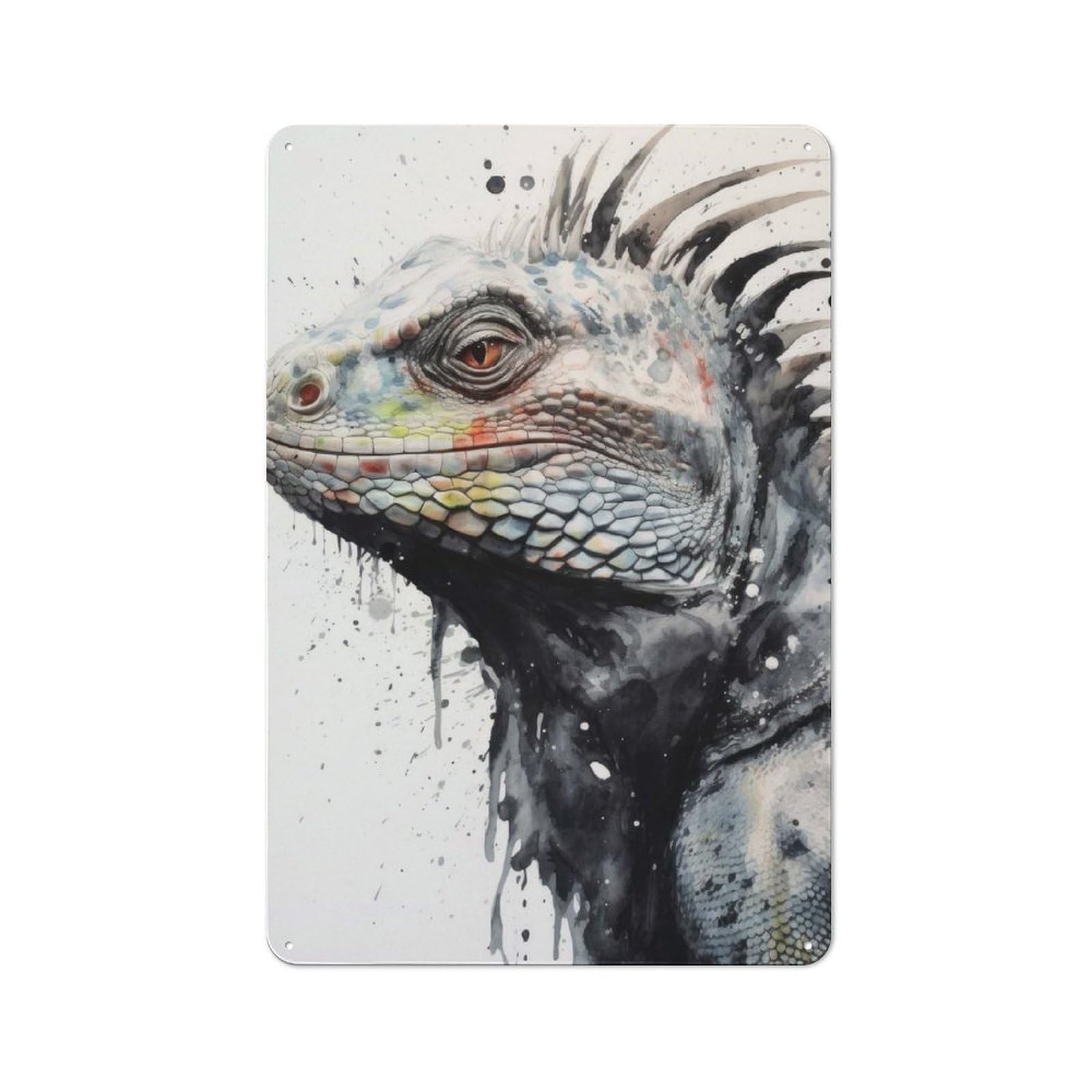 Junmoney Iguana Beauty Black Ink Metal Plaque 30X20cm With For Hallway Wall, Rustic Decor, For Garage, Workshop And Man Cave Decoration