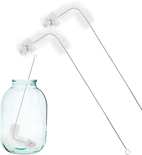 Honeydak Paquete de 2 cepillos Carboy de 30 pulgadas, nailon y acero, en forma de L, transparente, 29.9 in, elaboración de vino y elaboración de