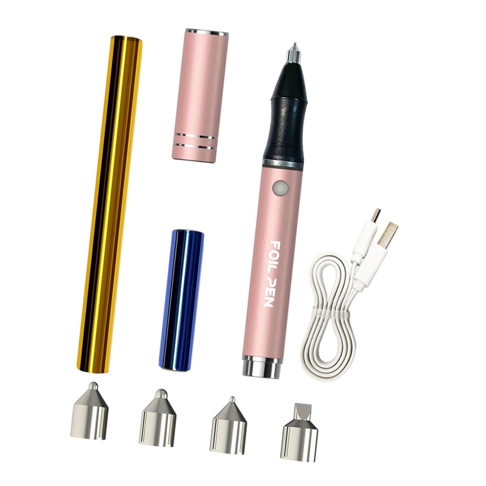 Stylo à Chaud USB pour Gaufrage, et Multifonctionnel, avec 4 Embouts, Kit D'outils de Scrapbooking pour Gaufrage, Rose