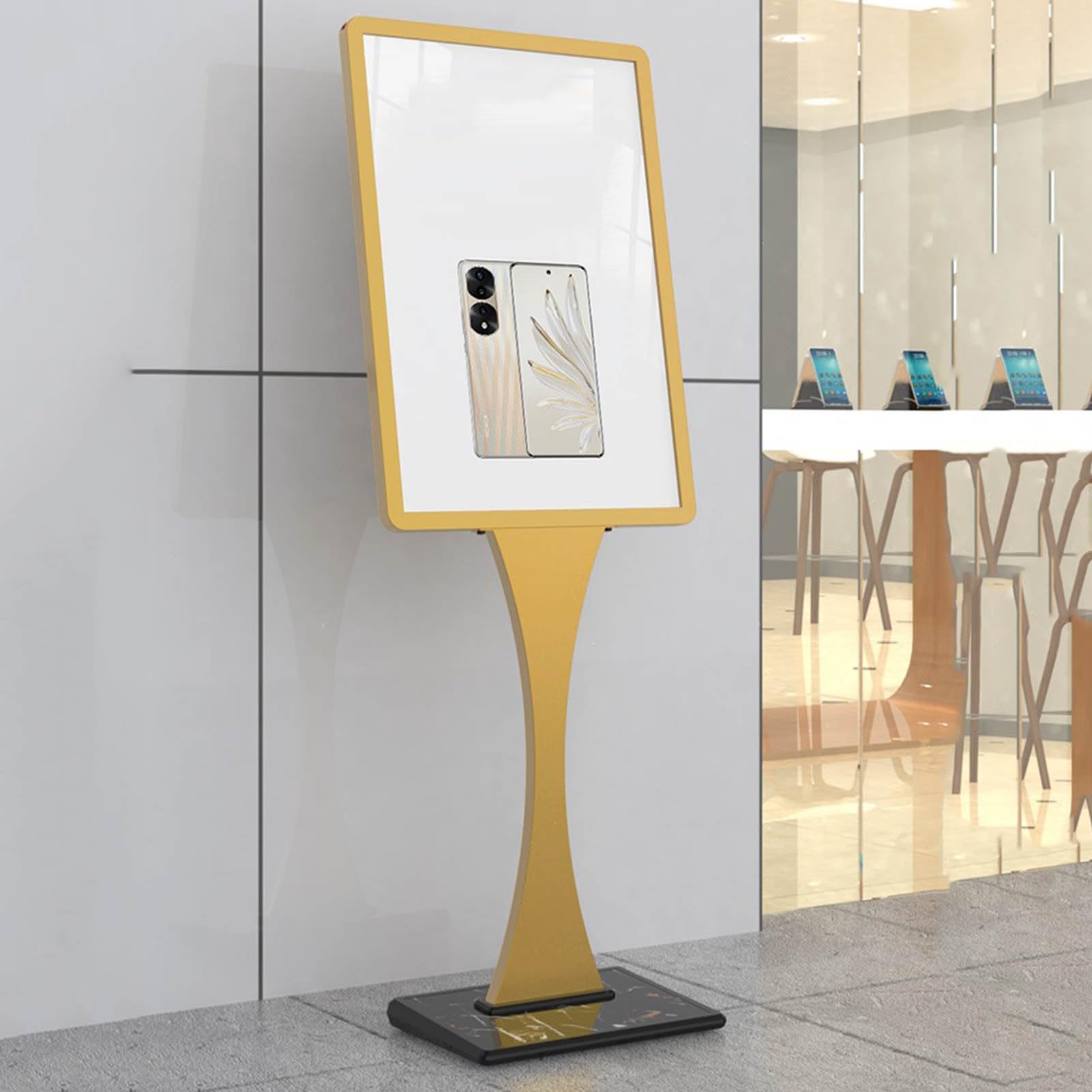 Soporte para Carteles, Soporte para Carteles publicitarios de Suelo Resistente, cartulina Vertical Multifuncional, Adecuado para centros comerciales, hoteles (Gold)