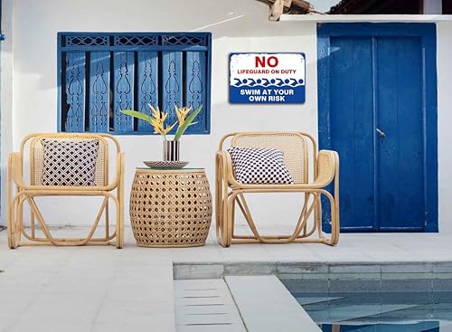 Miniatura 5 de KanaAt Letrero de metal con texto en inglés Warning Swim No Lifeguard on Duty, diseño vintage retro para piscina, playa, patio, lago, casa,