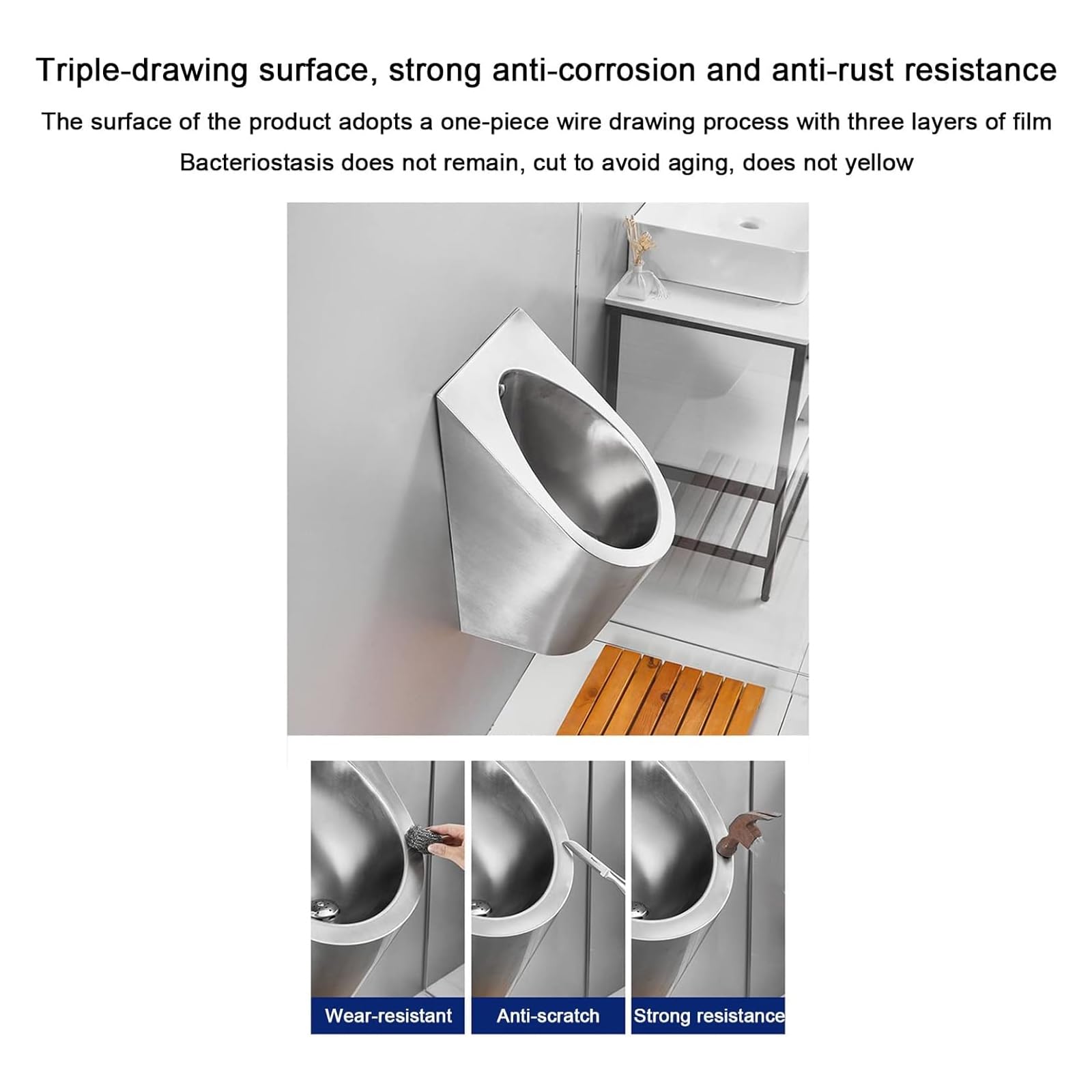 Wall-Mounted Commercial Flushing urinals, Men's Public Toilet Stainless Steel Induction urinals,/Commercial Bathroom Urinal Funnel Toilet, Used in Hotels, Schools Public