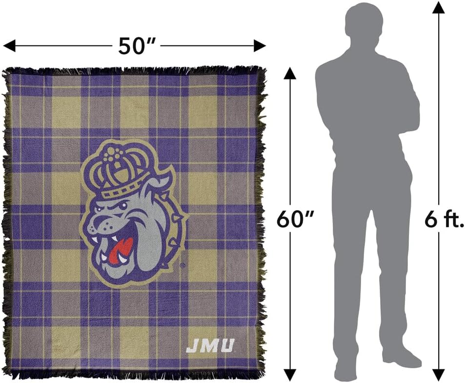 LOGOVISION James Madison University Campus Plaid Spirit Woven Tapestry Cotton Blend Fringed Throw Blanket 50"x60"