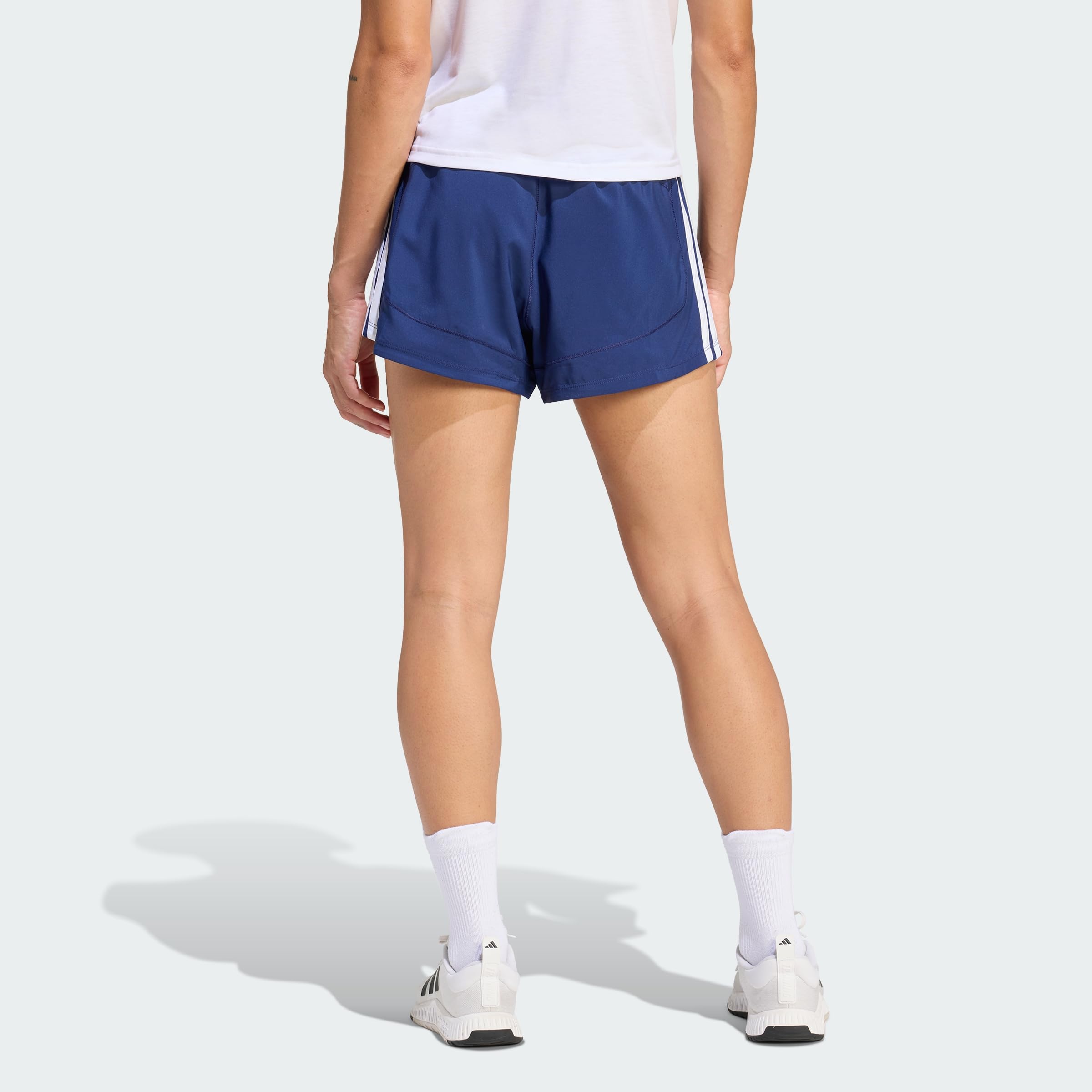 adidas Women's Pacer Workout Woven High Rise Shorts, Dark Blue/White, M 5 inch