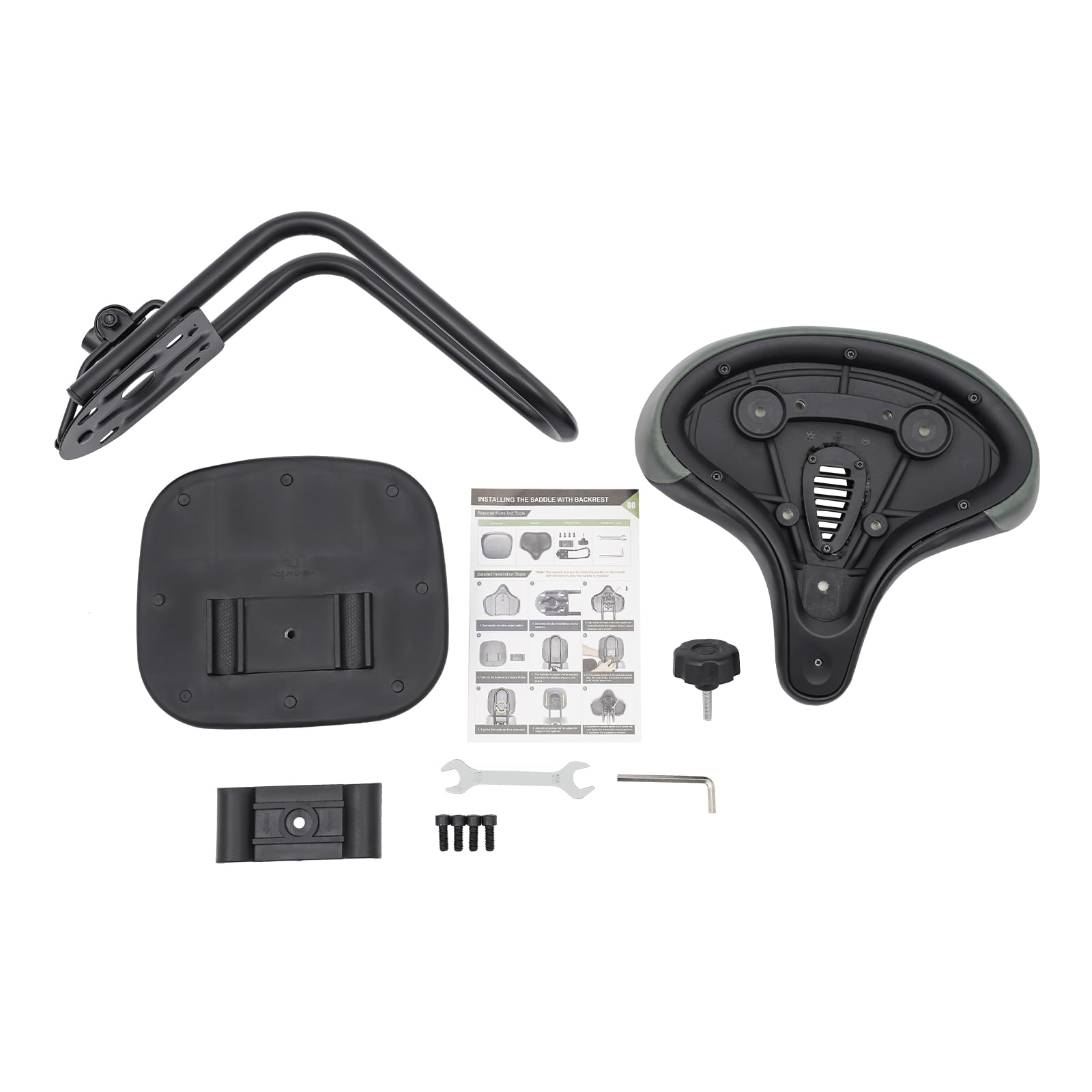 Sillín de bicicleta con respaldo, asiento ergonómico de triciclo ajustable, cómodo asiento de bicicleta para adultos y mayores, ancho 33 cm, cojín con ventilación, hasta 100 kg, color negro y gris