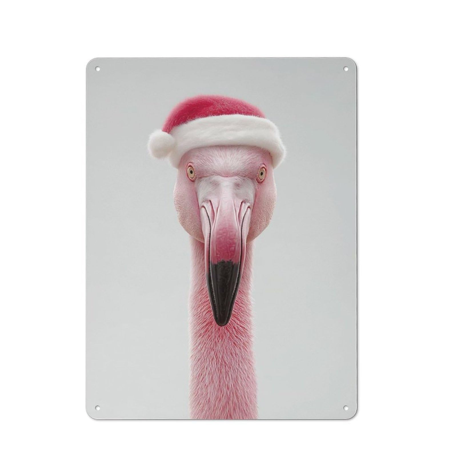 Junmoney Flamingo Wearing Santa Hat Metal Sign 40X30cm With For Pub Or Café, Retro Decor, For Cooler-Month Interiors With Retro Character