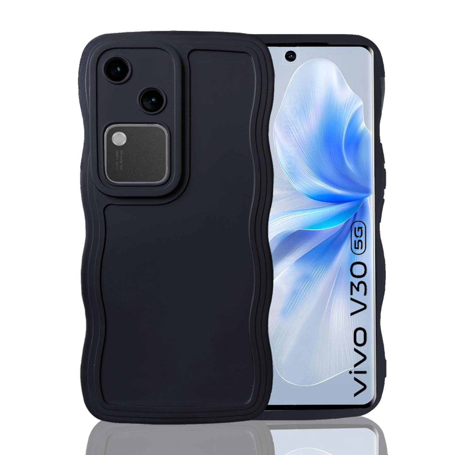 KC Back Cover for Vivo V30 5G - Curly Wave Shape Shockproof Bumper Soft Silicone Case with Camera Protection (Black) (B0D31XMWPS) Amazon Price History, Amazon Price Tracker