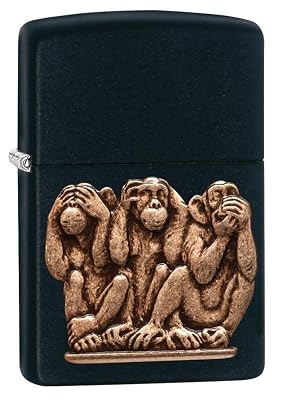 Zippo Three Monkeys Black Matte Pocket Lighter