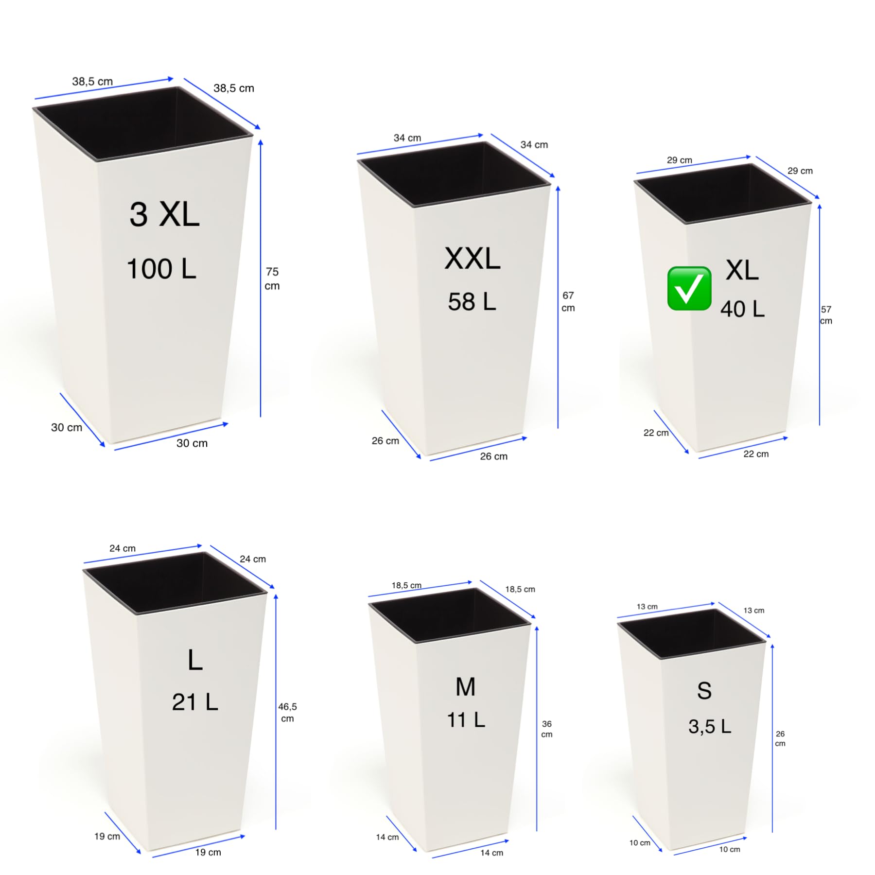 MELTOM Vaso Alto H 57 cm 29 x 29 cm Quadrato Crema Lucido Esterno Interno