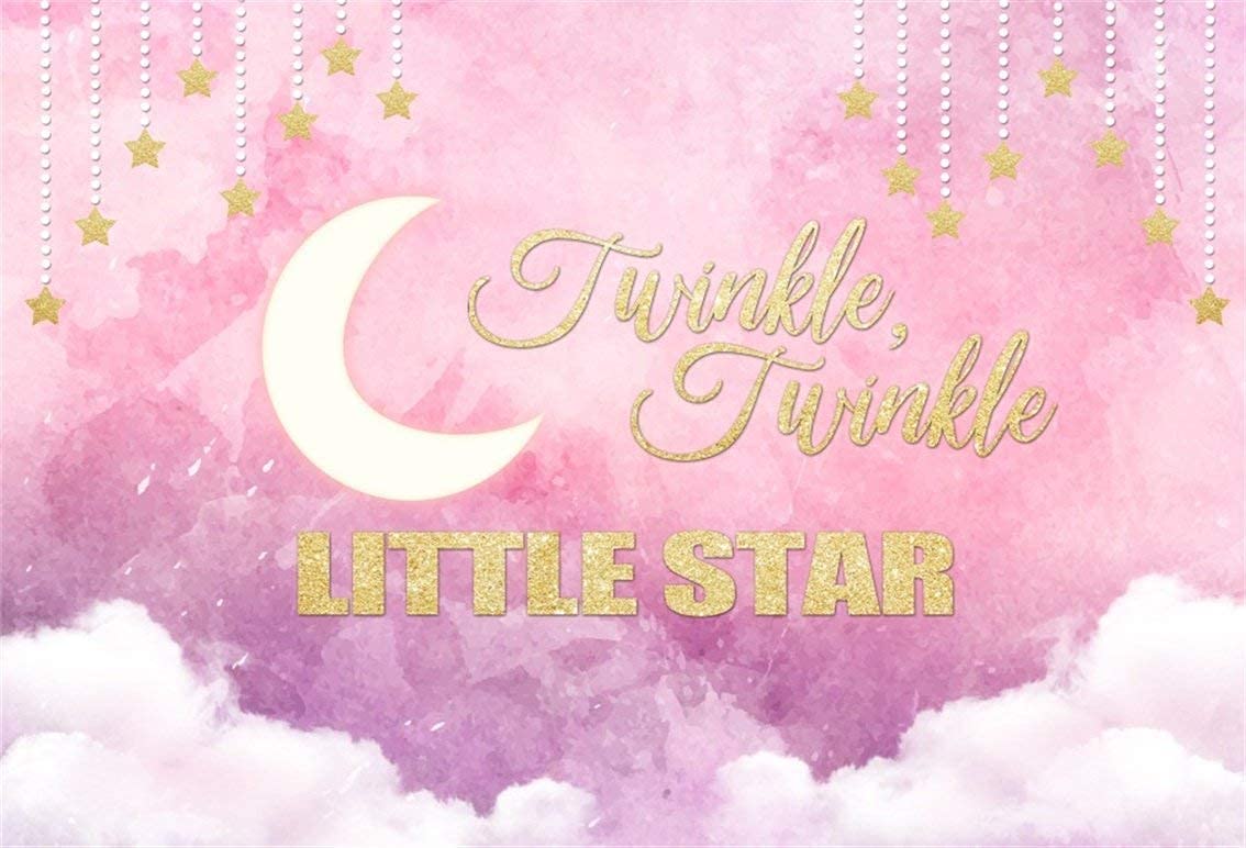 AOFOTO 5x3ft Twinkle Twinkle Little Star Backdrop Pink Sweet Baby Shower Background Moon Clouds Gender Reveal Baby Girl Kid Birthday Party Decorations Infant Newborn Photography Studio Props Vinyl