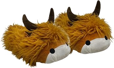 Baffies' Krazy Kicks - Hamish The Highland Cow Slippers, Comfortable Indoor Fluffy Non-Slip Slippers for Women & Men, Highland Cow Gifts