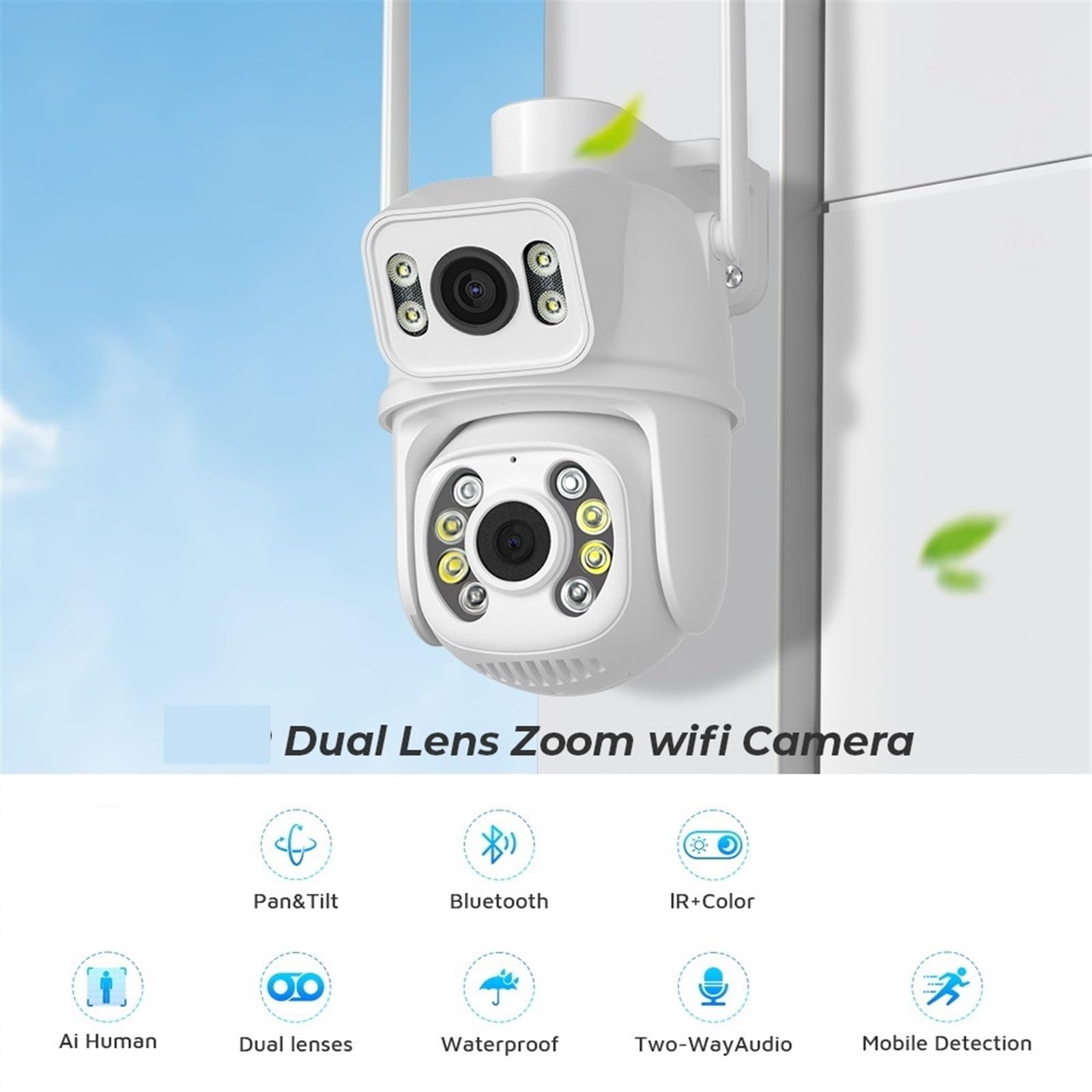 Kamera IP bezpieczeństwa na zewnątrz, 6MP 4K PTZ IP Camera Ochrona bezpieczeństwa Podwójny obiektyw ScreenColor Night Vision4MP Kamera IP CCTV Kamera monitorująca Obrazy HD(NO SD Card)