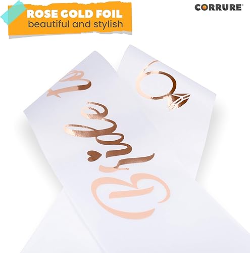 Miniatura 6 de CORRURE Banda para despedida de soltera "Bride to Be", banda de satén blanco con letras de lámina de oro rosa, accesorios de decoración de despedida