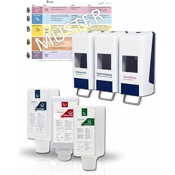 Set Tri Dispenser Skin Protection System Complete Set Complete skin protection set with tri dispenser fillers and hygiene plan for workshop and production