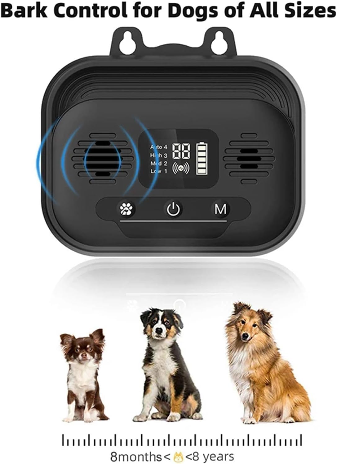Dispositivo ultrasónico antiladridos, Dispositivo de Control automático de ladridos para Exteriores con 4 Niveles de Volumen ultrasónico Ajustables, GE para Exteriores de hasta 50 pies