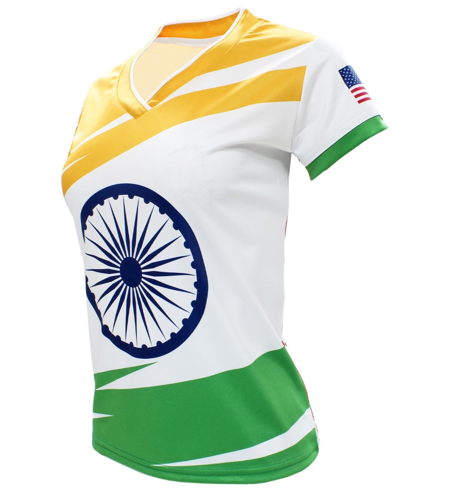 ARZA India/USA Jersey Design for Women with V Neck Color White (US, Alpha, 4X-Large, Regular, Regular, White)