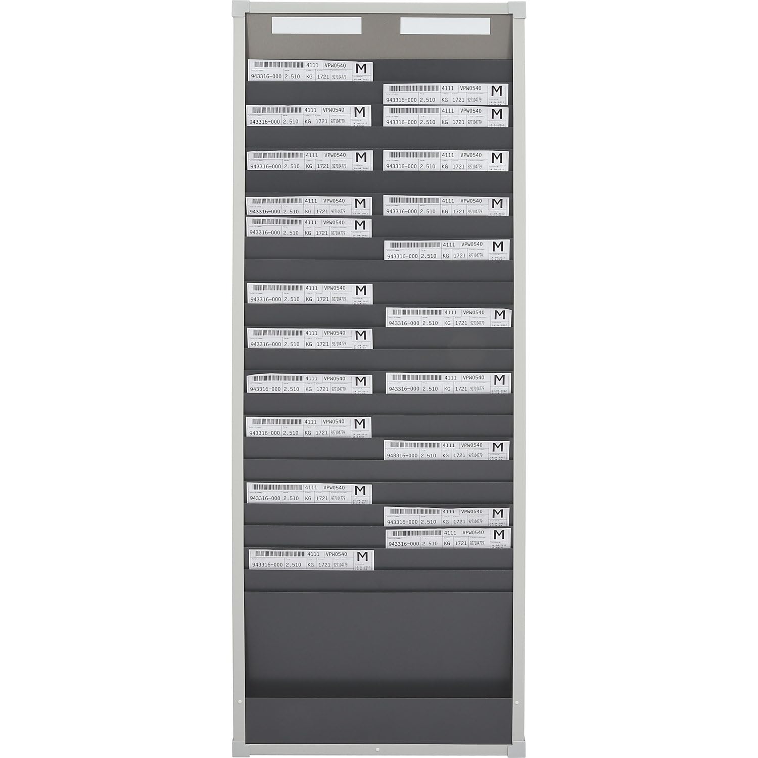 Panel modular clasificador para documentos, 25 compartimentos, altura 1350 mm, con 2 hileras.