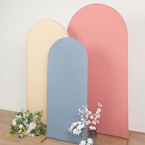 Vista 115 de Efavormart - Marco de fondo redondo de elastano de 7 pies, cubierta de arco de boda de 2 lados Blanco