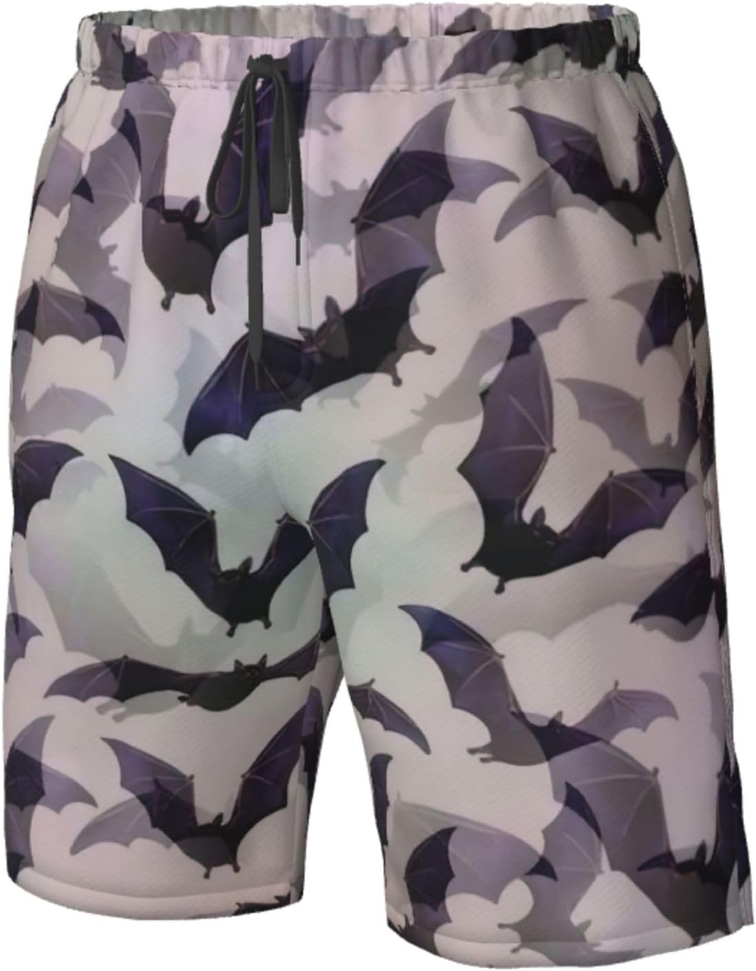 Halloween Bats Grey Print Mens Casual Shorts Drawstring Summer Beach Stretch Shorts Novelty Swimtrunks