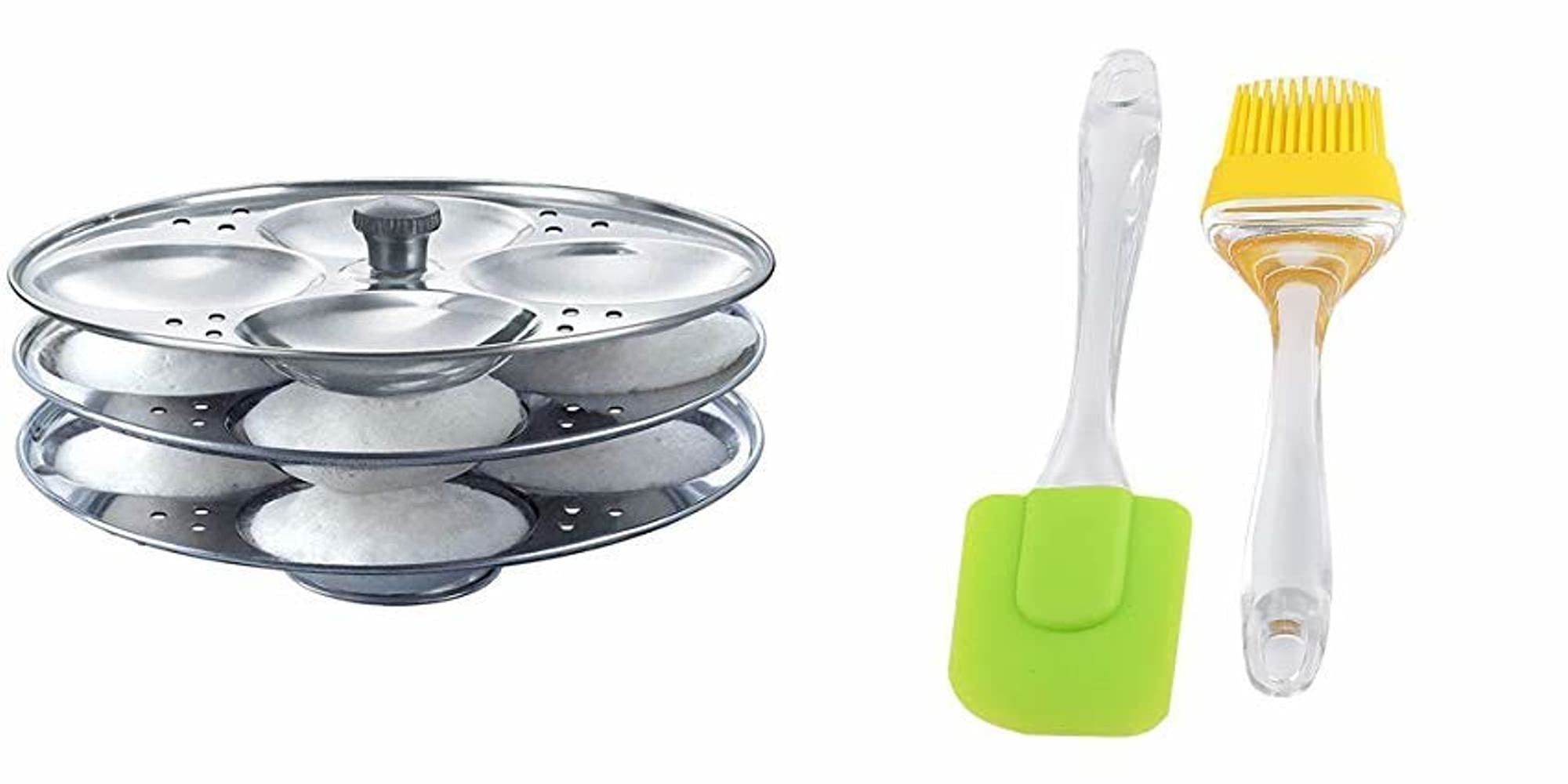 Wofier Non Stick Stainless Steel Quality Idli Maker/Idli Stand | Idli Plates (3 Plate) with Big Spatula and Oil Brush Set