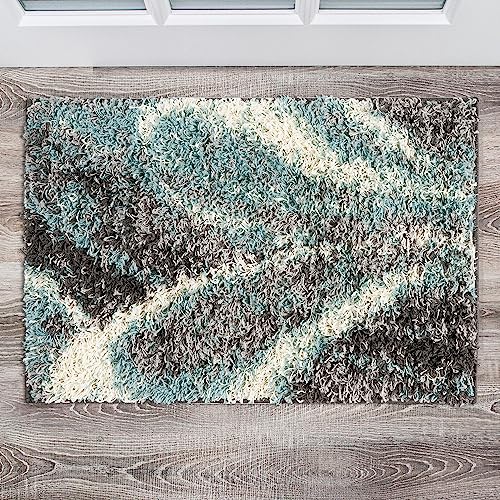 Tapete azul contemporáneo tipo shag 2' x 3'