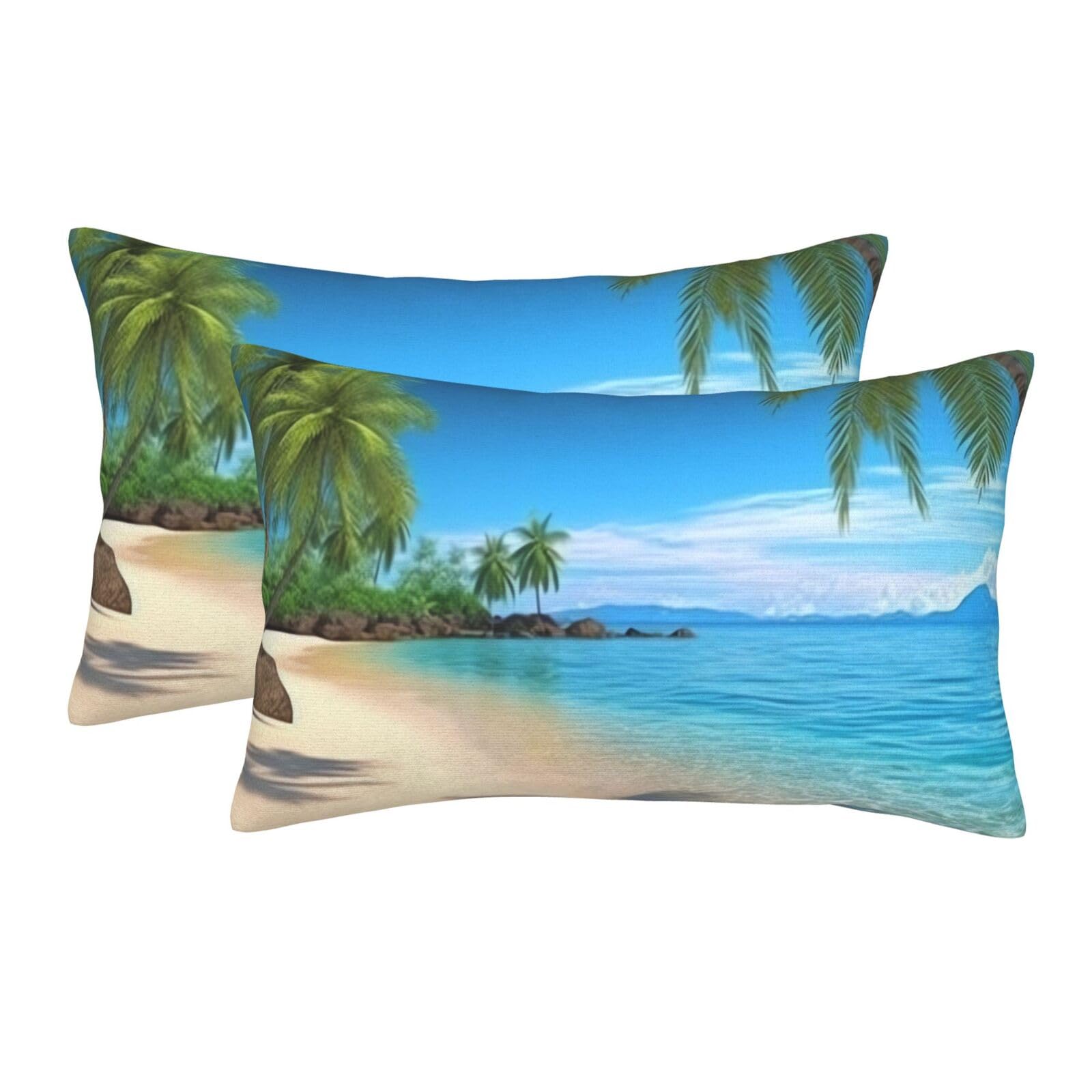 2 Pack Pillow Cases with Hidden Zipper, Soft Breathable Pillow Covers for Hair and Skin, Hawaiian Beach with Palm Trees Pillowcases 20"x30" Bed Pillow Protectors Cover for Sleeping Gifts