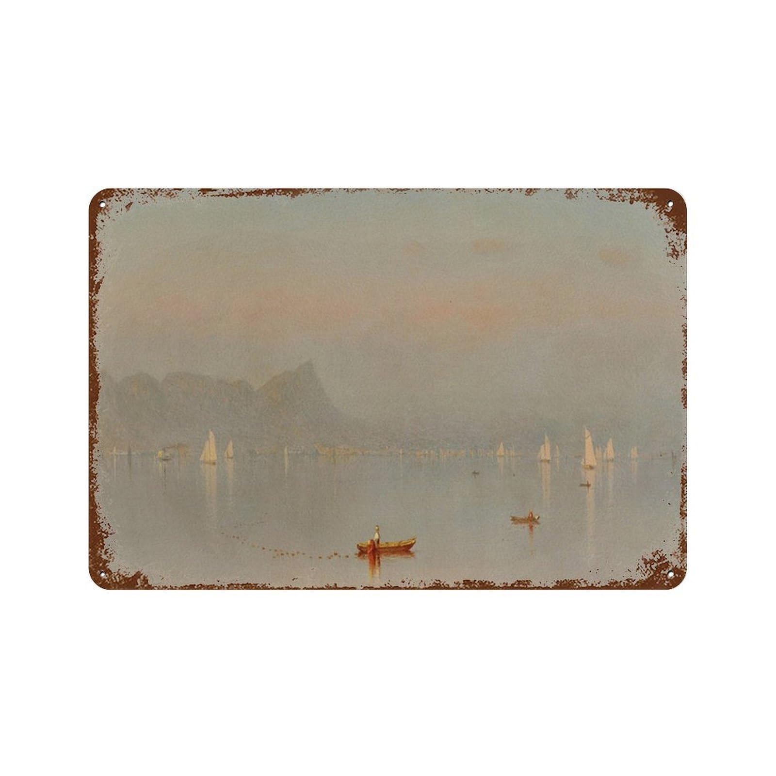xiaoxiaoshen Coastal Farmhouses, Vintage Seaside Paintings Wall Decor Art Metal Tin Poster Modern Home Decor Art Home Bar Shop Decorations Vintage Sign 20x30cm