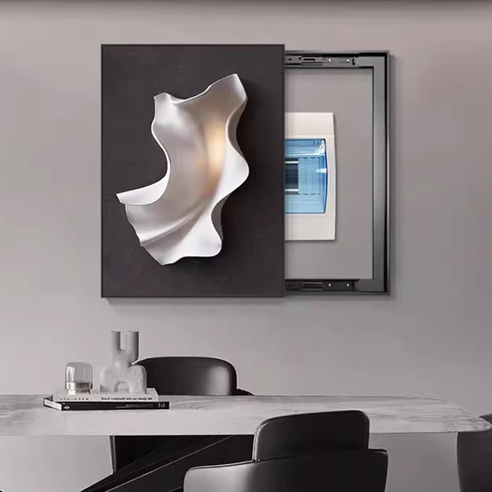 Cubierta decorativa para caja de fusibles, cubierta minimalista y elegante para cuadro eléctrico empotrado en pared, ideal para salones, dormitorios, oficinas y cafeterías. Black-E 40x60CM