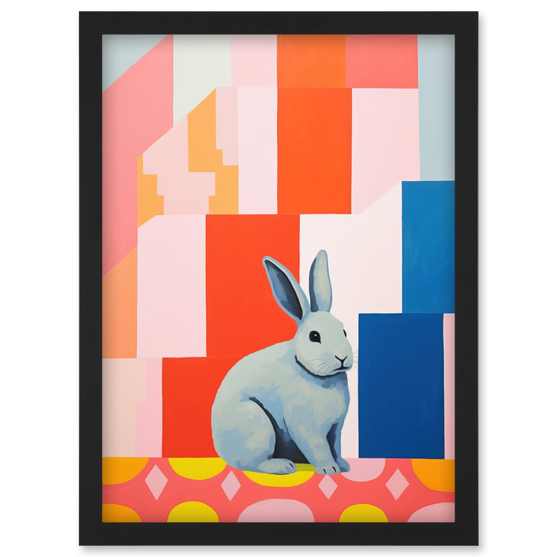Artery8 Fat White Rabbit Bold Pop Art Colourful Conceptual Modern Artwork Framed Wall Art Print A4