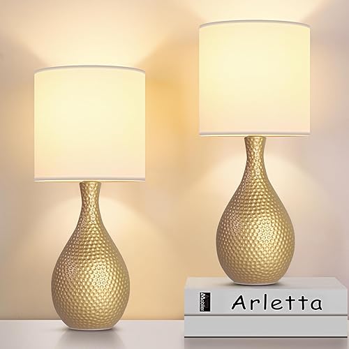 Miniatura 8 de TUUANA Juego de 2 lámparas de mesa de cerámica de 16.6 pulgadas, modernas lámparas blancas para mesa auxiliar de sala de estar, lámparas de mesita
