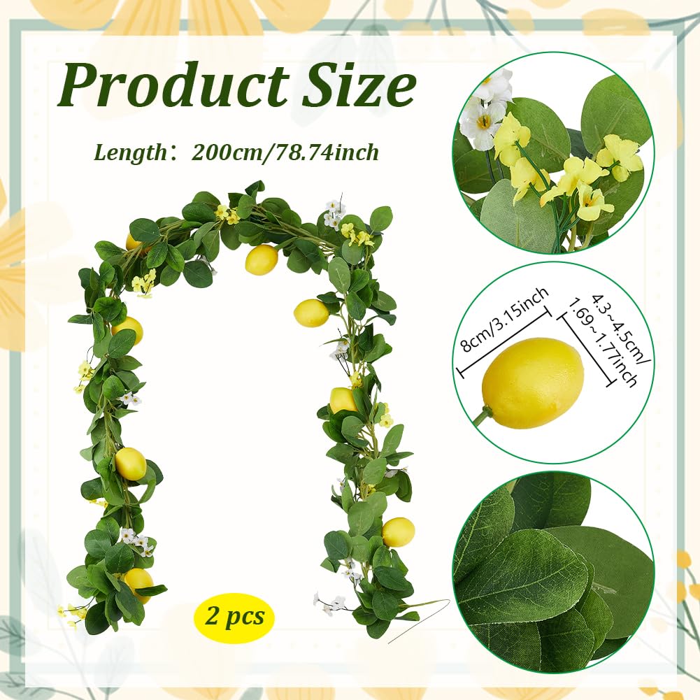 PH PandaHall 2pz Artificiale Limone Ghirlanda Primavera Estate Finto Frutto Vite Ghirlande con Verde Plastica Finto Viti Piante per Porta Parete Matrimonio Festa Tavolo Decorazione, 2m Lungo