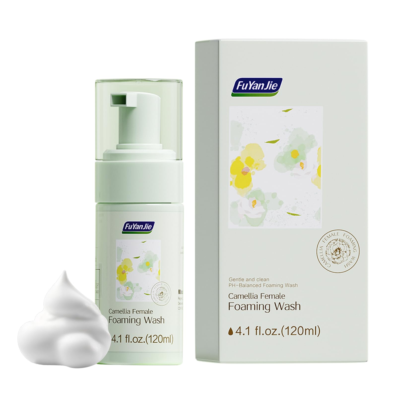 fu yan jie Camellia Female Foaming Wash, Feminine Wash, pH Balanced Intimate Wash with Witch Hazel & Hyaluronic Acid, Camellia, Hydrating,