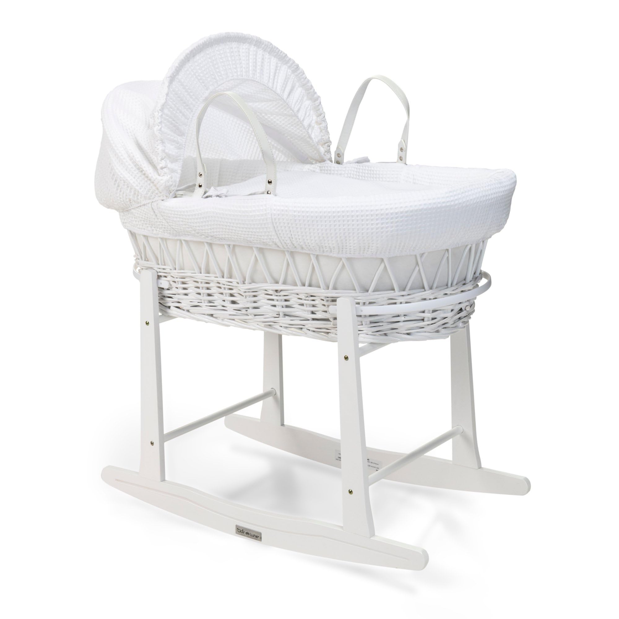 Clair de Lune Couffin en Osier Blanc gaufré avec Support à Bascule Standard Blanc – 68 x 30 cm (Blanc)