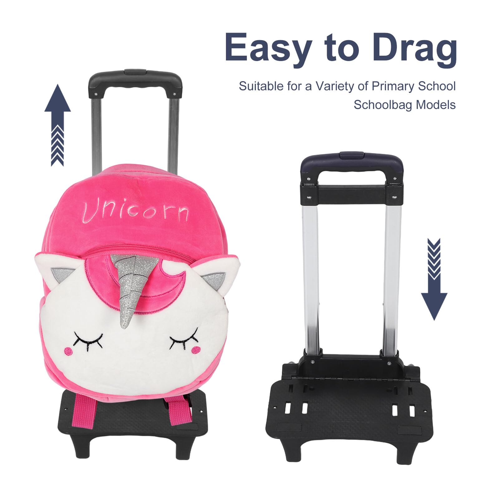 Healeved Chariot à Dos Télescopique Pliable pour Garçon Fille Accessoire pour Sac à Dos Scolaire à roulettes Trolley Léger avec Poignée Réglable Support Pratique pour Voyage et École