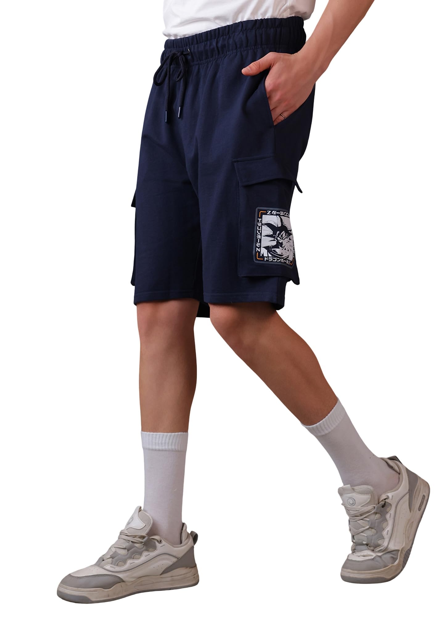 free authority Official Dragon Ball Z Goku Kanji Anime Graphic Men Regular Fit Cargo Shorts Navy Blue Cotton Casual Half Pant-picture-16