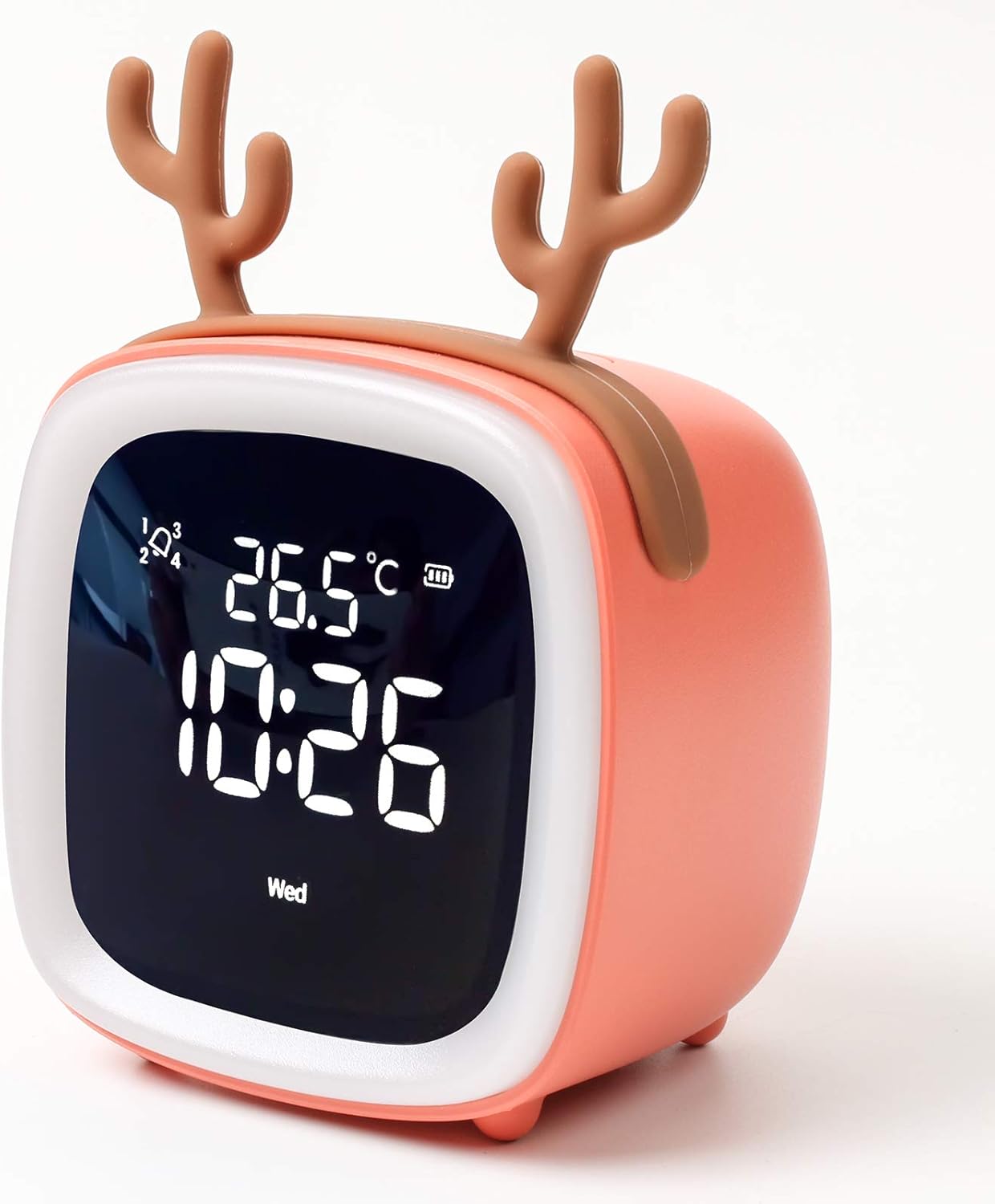 Vikmari 目覚まし時計 置き時計 デジタルクロック Led数字表示 温度表示 テレビ型 卓上時計 アラーム 充電式 ナイトライト Usb充電 ライト付き かわいい鹿 オレンジ 買得