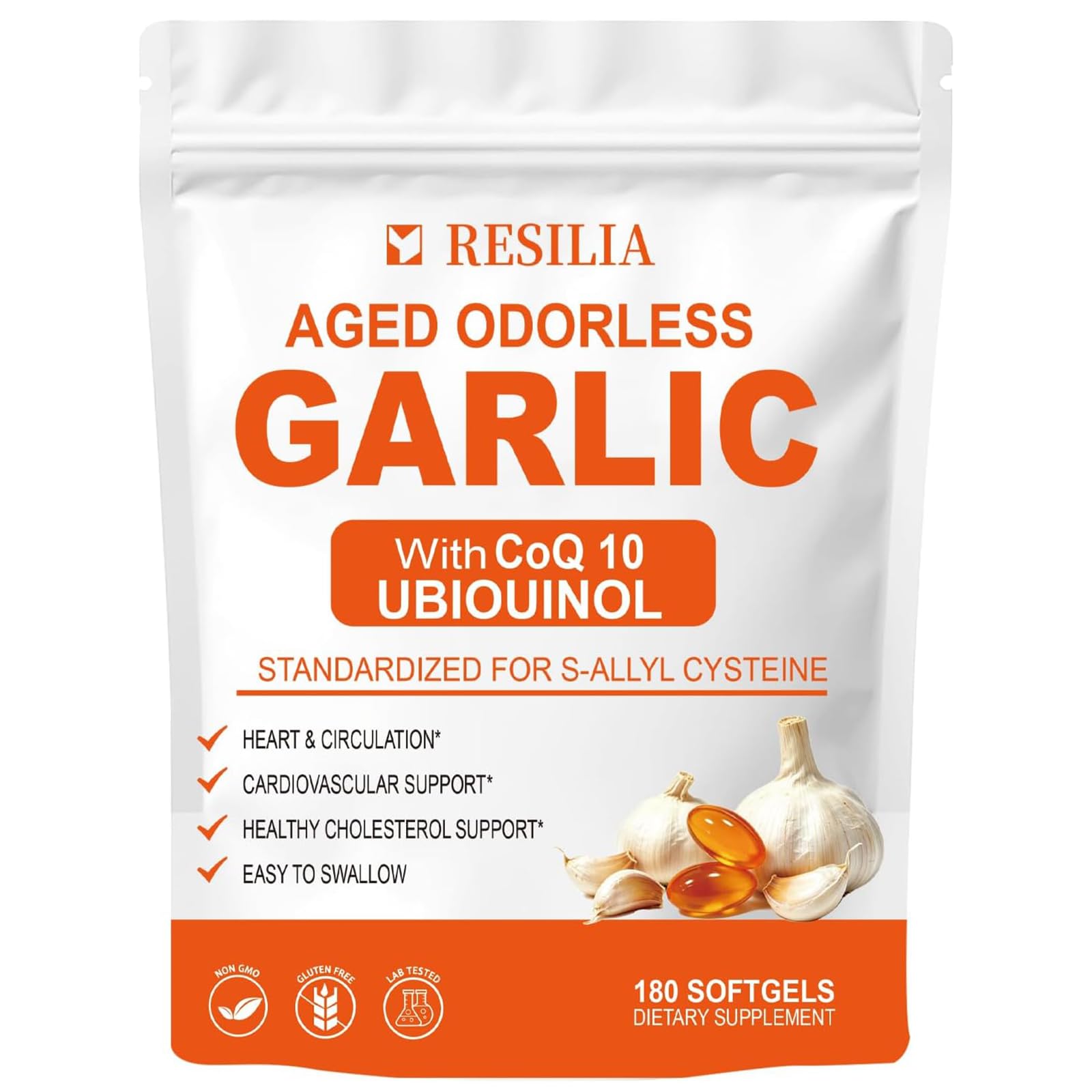 Extract 1200mg Softgels (180 Count) – Odorless Aged Garlic Extract Supplement with CoQ10 Ubiquinol – Standardized for S-Allyl Cysteine - Heart Health & Immune Support