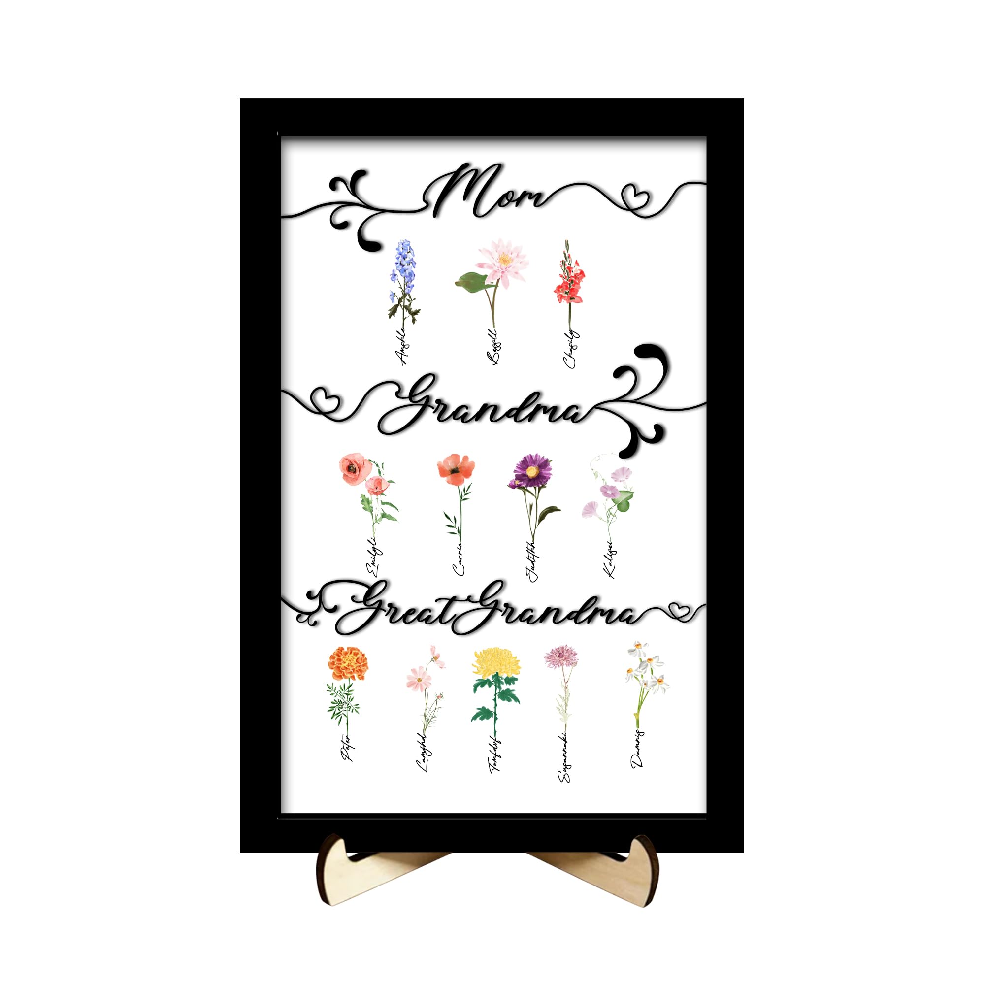 Personalized Mom Grandma Great Grandma Birth Month Flower Wooden Sign Plaque,Custom Mother's Day Birth Month Flower Garden Grandma Nana Gift, Mothers Day Birthday Grandma Mom Nana Gigi Gifts