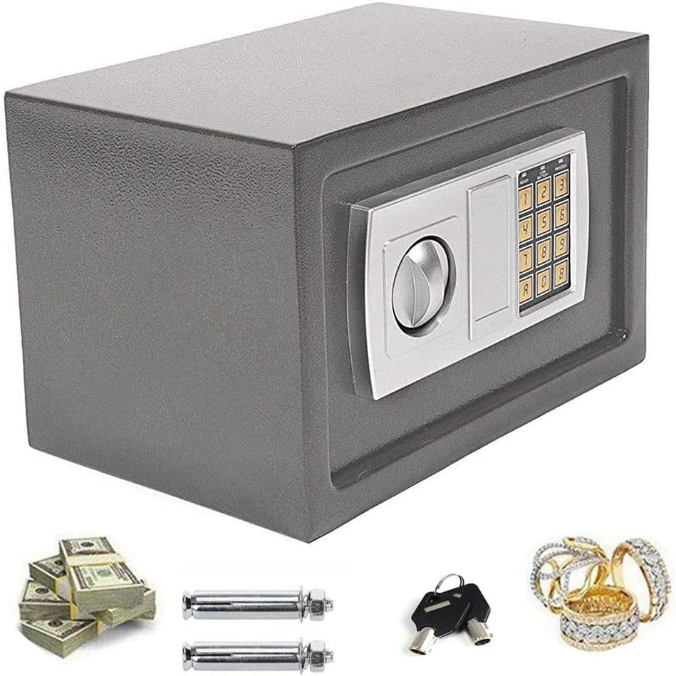 High Security Key and Password Solid Steel Box Digital Keypad Lock Electronic Safe for Home Office Hostel Fire Retardant/Black/4,6L (23X17X17Cm) Noir