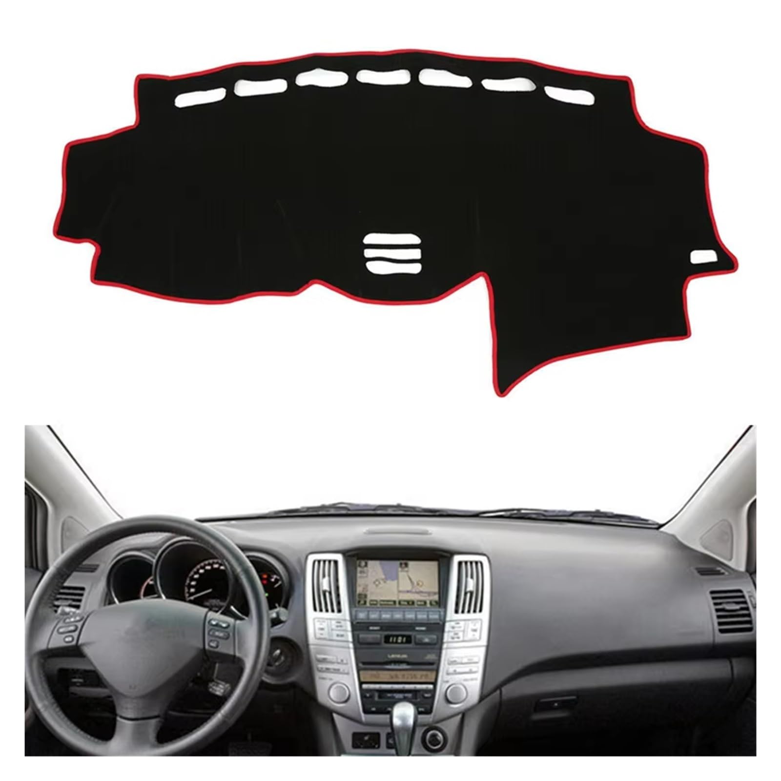 Center Konsole Für Toyota Für Harrier 04-2013 Dashboard Abdeckung Matte Dash Sonnenschirm Teppich Zubehör Auto Dashmat Armaturenbrett Matte Interior | Black(Red Edge)LHD